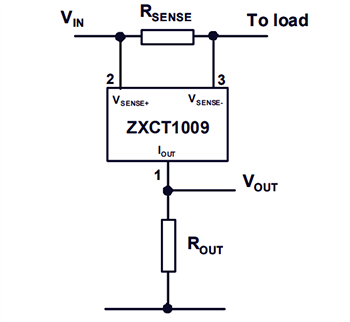 Application Circuit Diagram - Diodes Incorporated ZXCT1009 High-Side Current Monitors